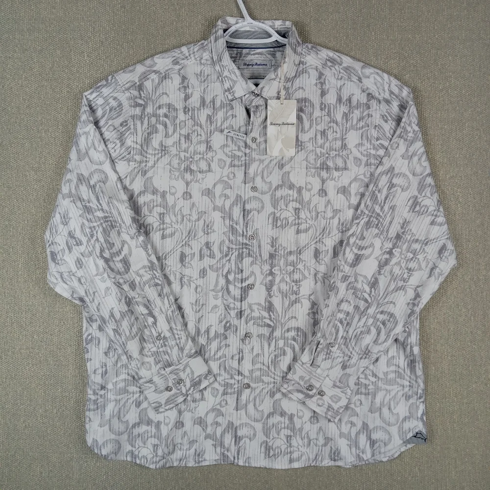 Tommy Bahama Lazlo Shirt Gray Mens XL Lux Slate Fronds Long Sleeve Button Down